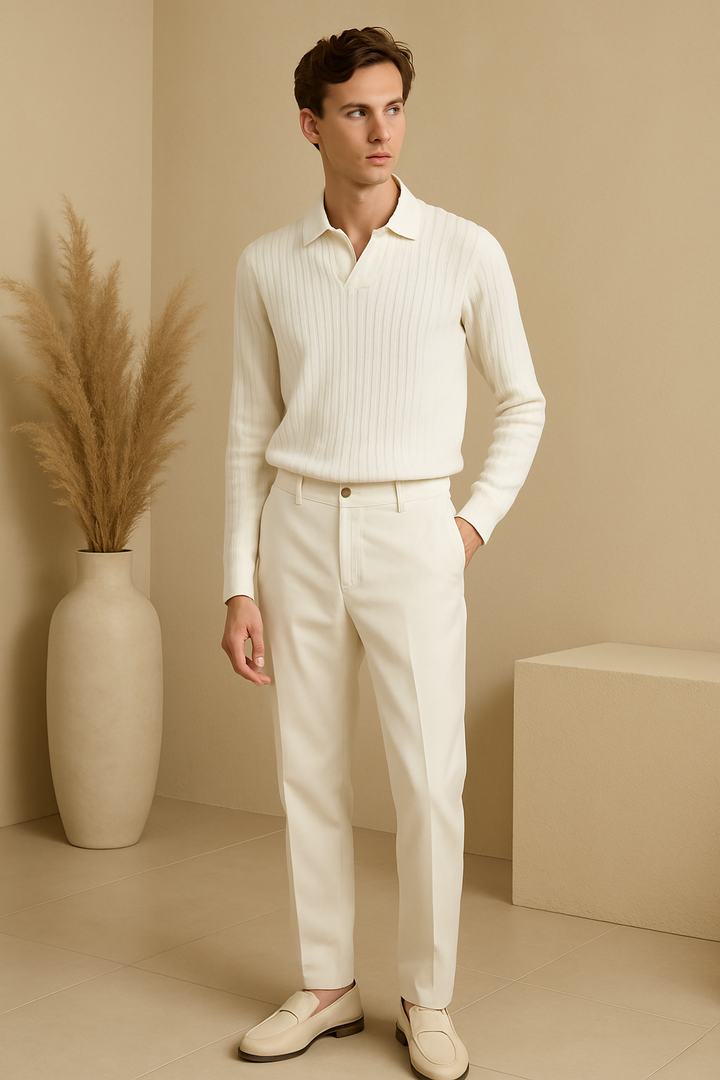 Old Money Striped Long Sleeve Polo T-Shirt