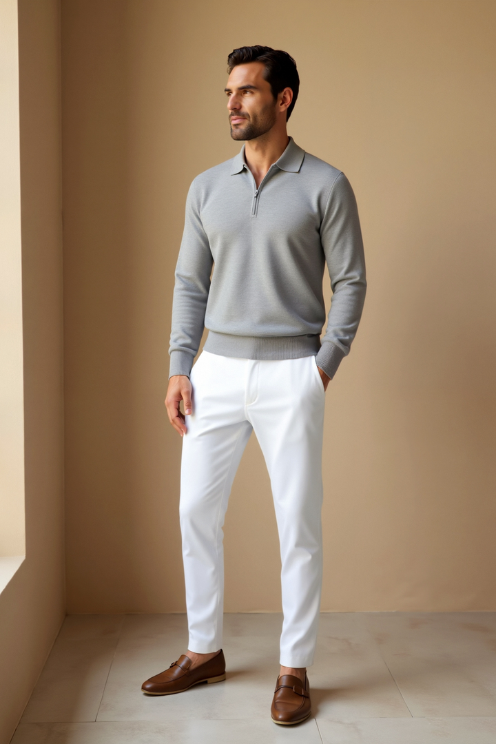 Smart Luxury Long Sleeve Zipper Polo T-shirt
