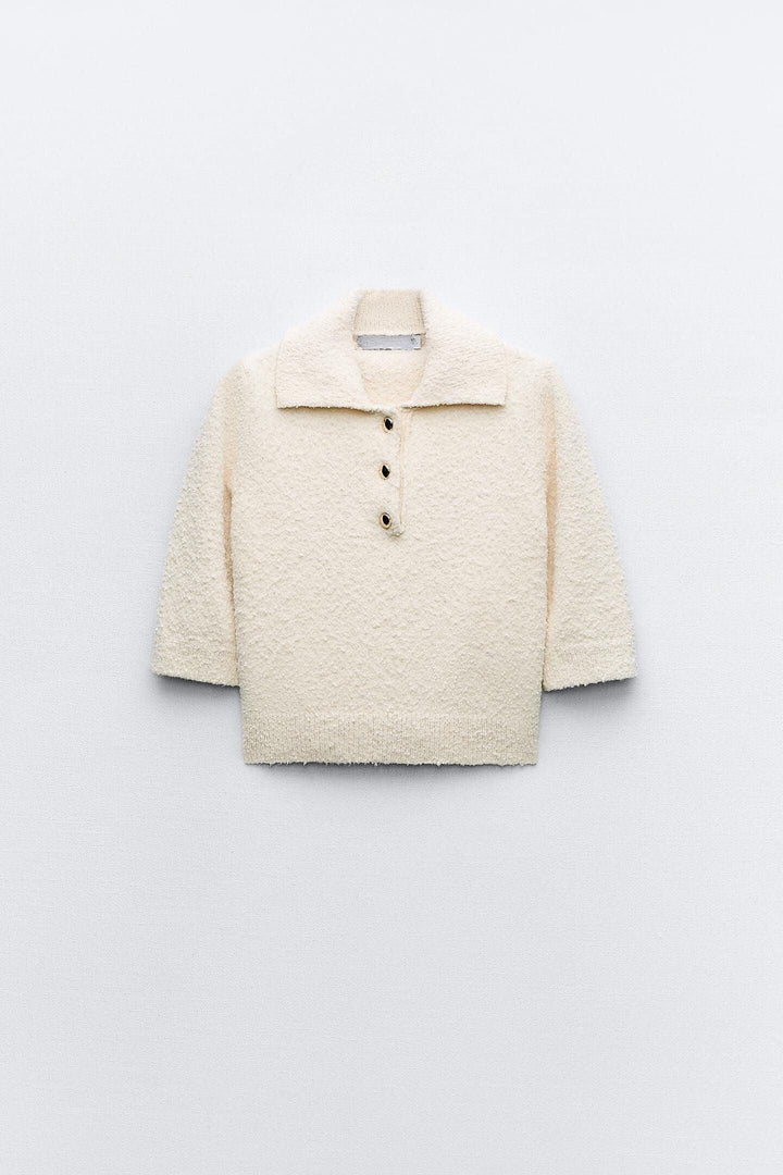 Old Money Crop Knitted Hem Polo T-Shirt
