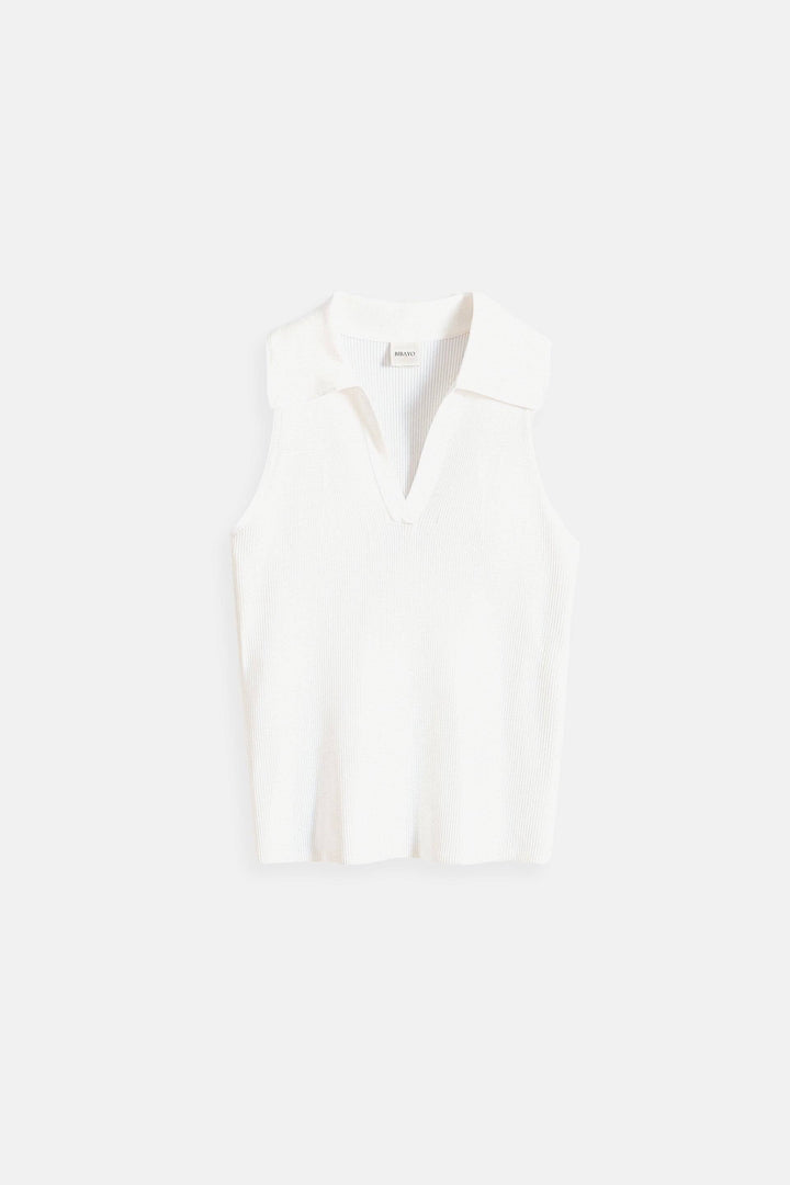 Old Money Simple Solid Collared Ribbed Knitted Sleeveless V-neck Top