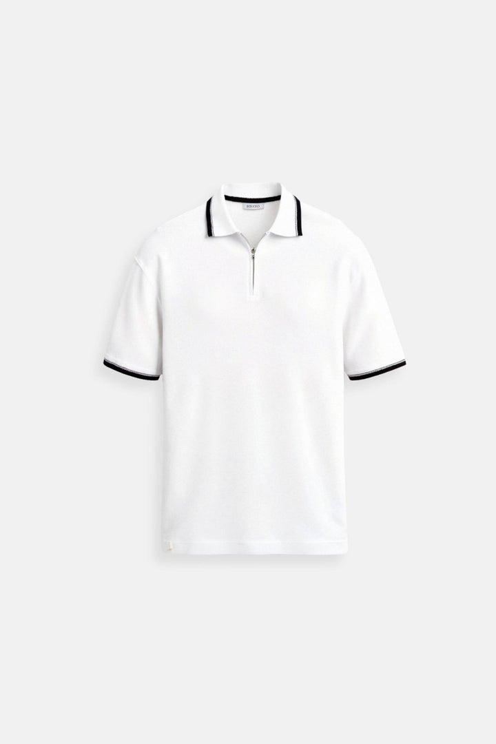 Old Money Color Matching Knitted Quarter Zip Golf Polo T-Shirt