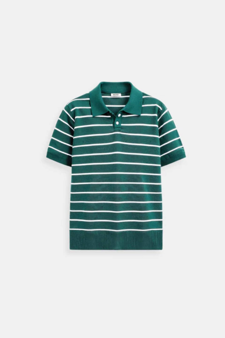 Old Money Casual Lapel Short Sleeve Striped Pattern Button Polo T-Shirt