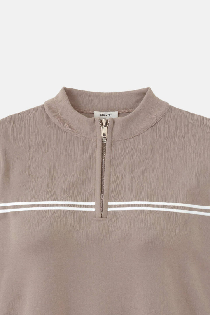 Old Money Zip Up Elegant Short Sleeve Striped T-shirt