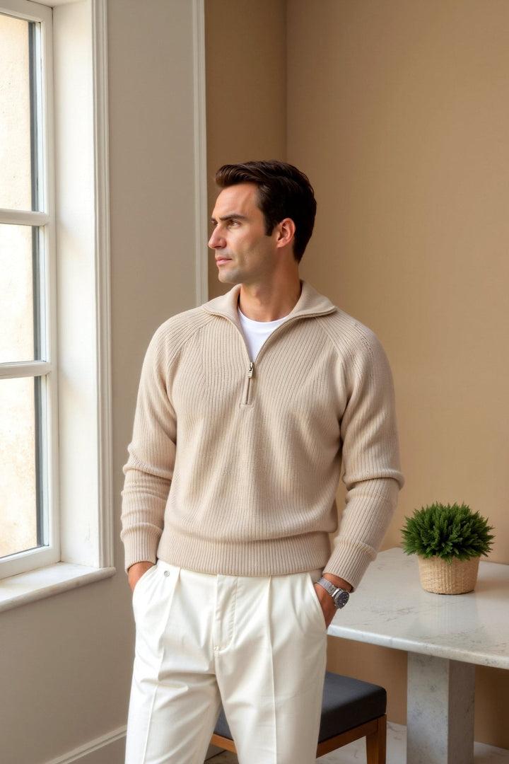 Old Money Men's Solid Thick Elegant Knitted Sweater