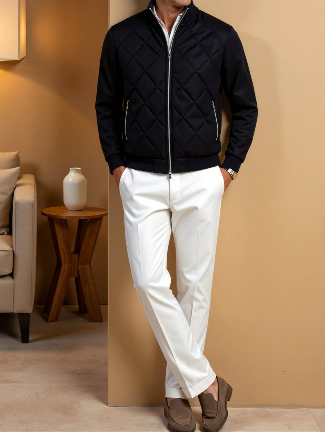 Elegant Men's Warm Fiber Casual Puffer Jacket