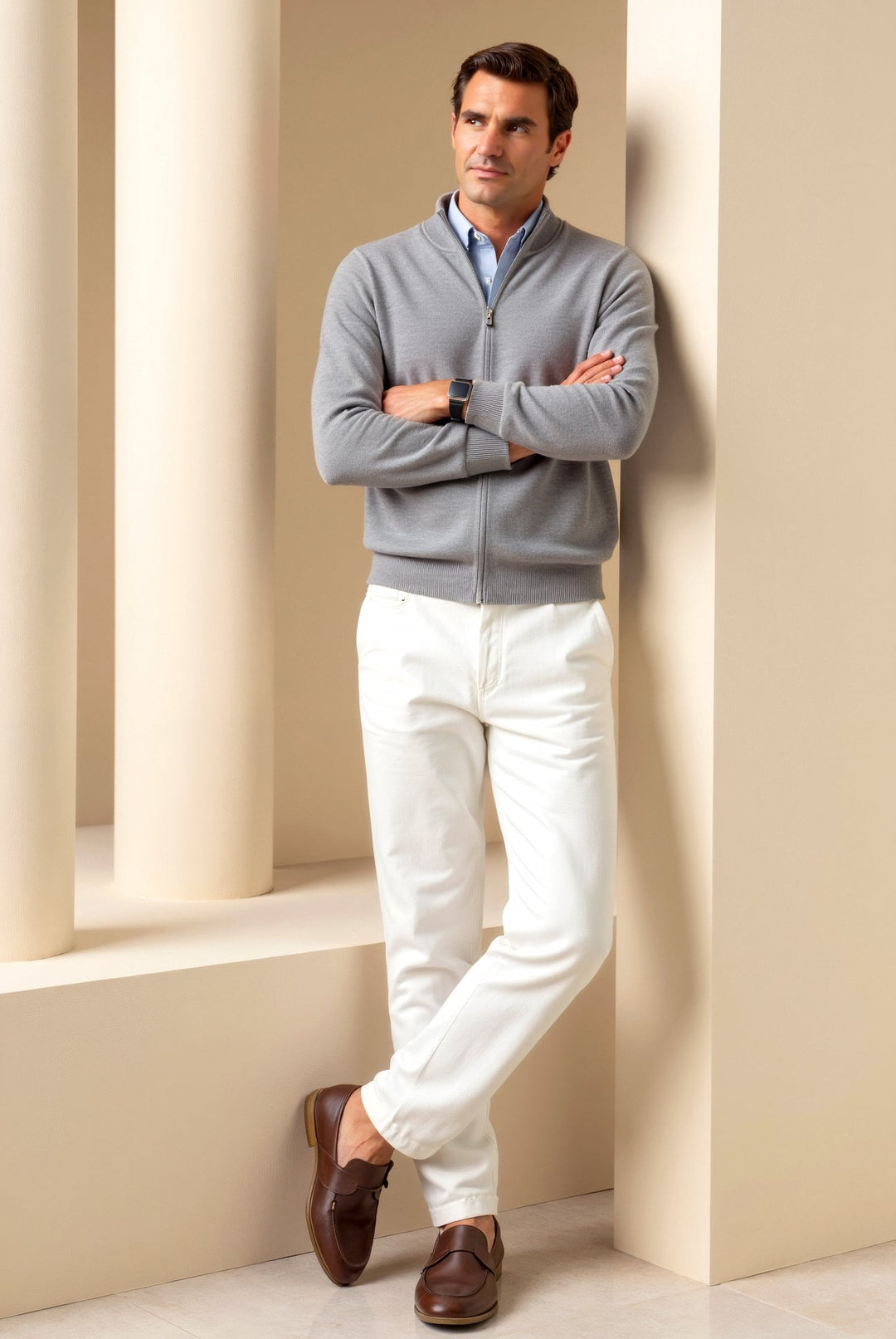 Smart Luxury Slim Fit Elegant Full Zip Cardigan