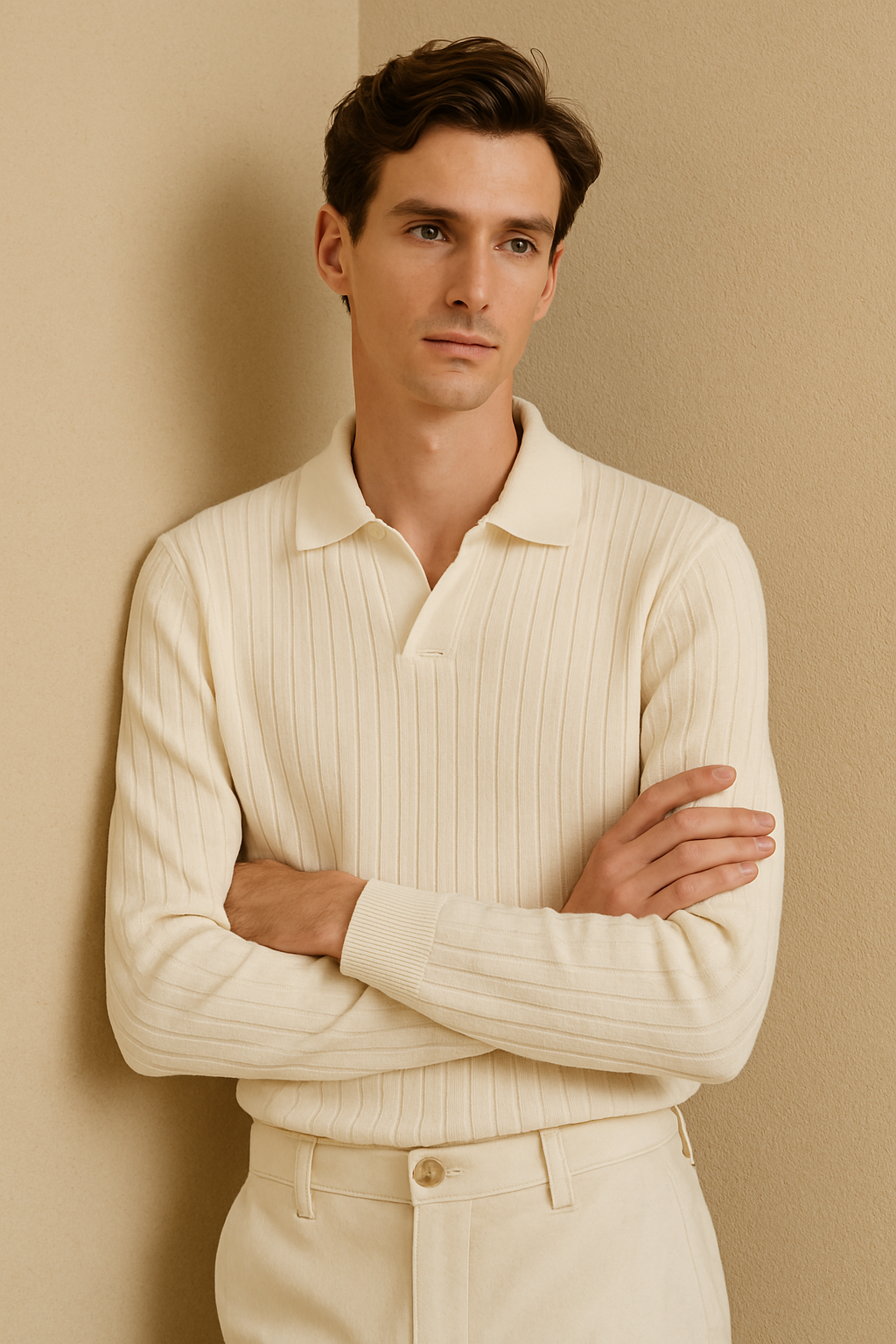 Old Money Striped Long Sleeve Polo T-Shirt