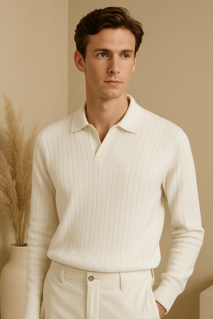 Old Money Striped Long Sleeve Polo T-Shirt