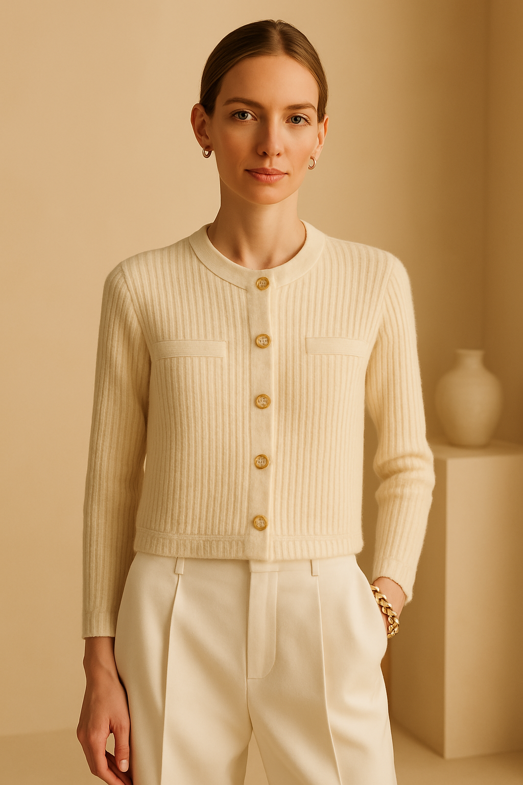 Old Money Knitted Woolen Button Sweater